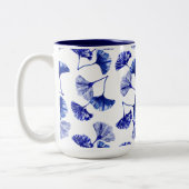 Blaue und weiße Gingko-Blätter Zweifarbige Tasse (Links)