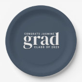 Blaue und weiße Glückwunsch mit Klassenjahr Pappteller (Vorderseite)