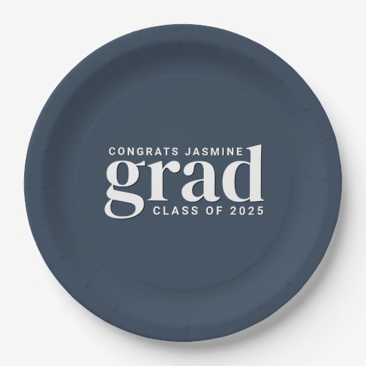 Blaue und weiße Glückwunsch mit Klassenjahr Pappteller (Vorderseite)