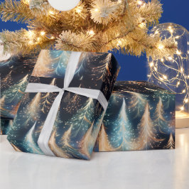 Blaue und weiße Goldbäume Moderne Weihnachten Geschenkpapier