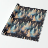 Blaue und weiße Goldbäume Moderne Weihnachten Geschenkpapier (Ungerollt)