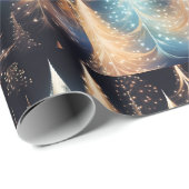 Blaue und weiße Goldbäume Moderne Weihnachten Geschenkpapier (Rolleneckpunkt)
