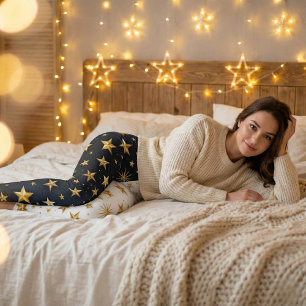 Blaue und weiße goldene Sterne geteilt Leggings