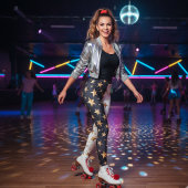 Blaue und weiße goldene Sterne Split Leggings