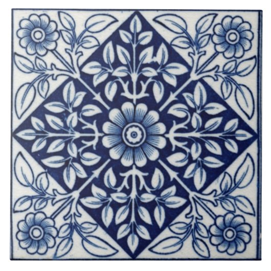 Blaue und weiße gotische Vintage Fliese (Vorderseite)