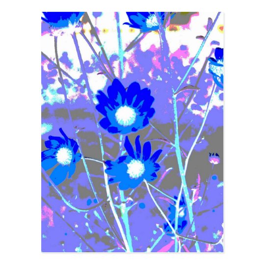 Blaue und weiße Grafik des Blumen-Fotos Postkarte | Zazzle