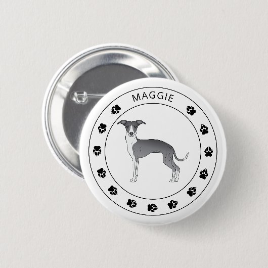 Blaue und weiße Grauhosen mit Namen und Paws Button (Vorne & Hinten)