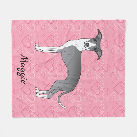 Blaue und weiße Grauhound auf rosa Herzen Fleecedecke (Vorderseite (Horizontal))