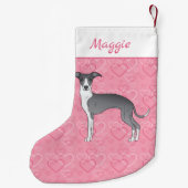 Blaue und weiße Grauhound auf rosa Herzen Kleiner Weihnachtsstrumpf (Rückseite)