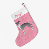 Blaue und weiße Grauhound auf rosa Herzen Kleiner Weihnachtsstrumpf (Rückseite (Hängend))