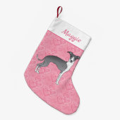 Blaue und weiße Grauhound auf rosa Herzen Kleiner Weihnachtsstrumpf (Vorderansicht (hängend))