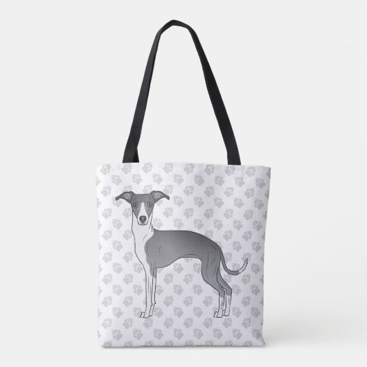 Blaue und weiße Grauhunde mit Paws Tasche (Rückseite)