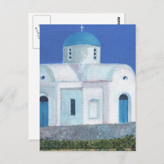 Blaue und weiße griechisch-zyprische Kirche Postkarte (Vorne/Hinten)
