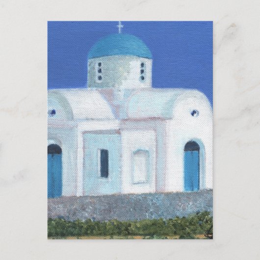 Blaue und weiße griechisch-zyprische Kirche Postkarte (Vorderseite)