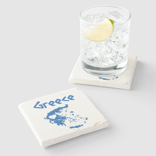 Blaue und weiße griechische Karte Steinuntersetzer (Seitenansicht)