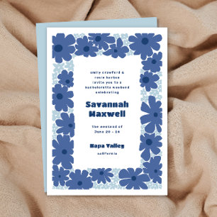 Blaue und Weiße Groovy Blüten Boho Junggesellinnen Einladung