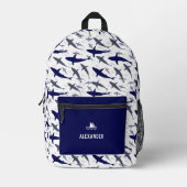 Blaue und weiße Hai Muster mit Name Boy Bedruckter Rucksack (Vorderseite)