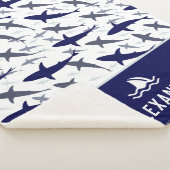 Blaue und weiße Hai Muster mit Name Boy Sherpadecke (3/4)