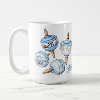 BLAUE UND WEISSE HANUKKA-THEMEN-DREIDELS KAFFEETASSE
