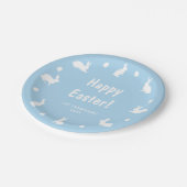 Blaue und weiße Hasen und Eier Frohe Ostern Pappteller (Schrägansicht)