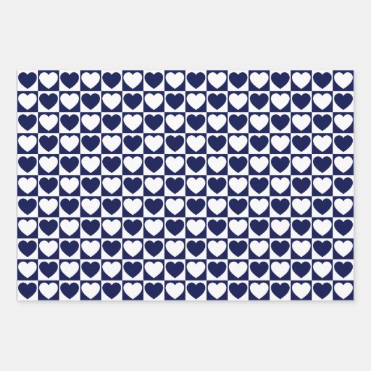 Blaue und weiße Herzen der Marine Geschenkpapier Set (Vorderseite)