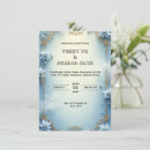 Blaue und weiße Hochzeitseinladung Einladung (Stehend Vorderseite)