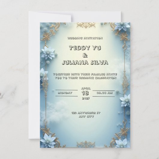 Blaue und weiße Hochzeitseinladung Einladung (Vorderseite)