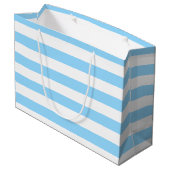 Blaue und weiße horizontale Pastellstreifen Große Geschenktüte (Rückseite Schrägansicht)