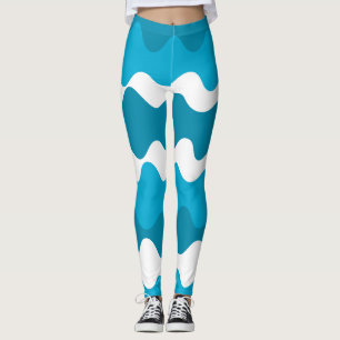 Blaue und weiße horizontale Wellenmuster Leggings