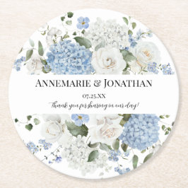 Blaue und weiße Hortensien und Rosen Florale Hochz Runder Pappuntersetzer