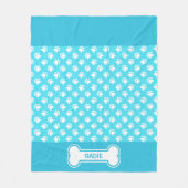 Blaue und weiße Hundepuhen und Knochen mit Namen Fleecedecke (Vorderseite)