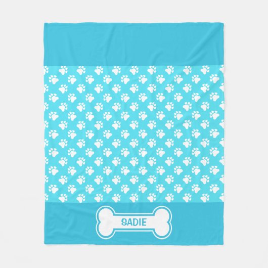 Blaue und weiße Hundepuhen und Knochen mit Namen Fleecedecke (Vorderseite)