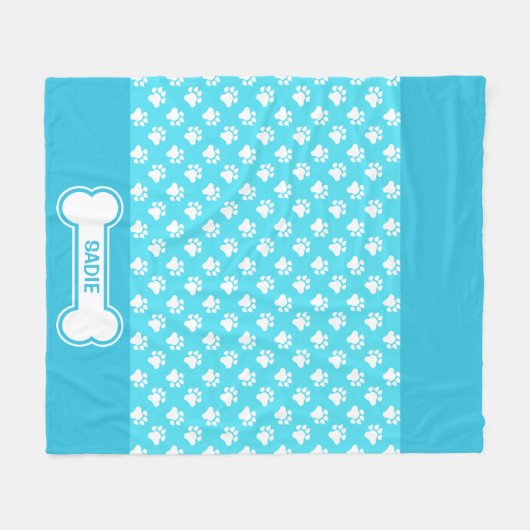 Blaue und weiße Hundepuhen und Knochen mit Namen Fleecedecke (Vorderseite (Horizontal))