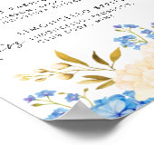 Blaue und weiße Hydrangeas Hochzeitssignaturgeträn Poster (Ecke)