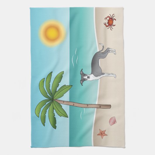 Blaue und weiße Iggin an einem tropischen Sommerst Geschirrtuch (Vertikal)