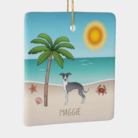 Blaue und weiße Iggin an einem tropischen Sommerst Keramikornament (Rechts)