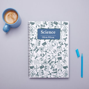 Blaue und weiße Illustrationswissenschaft Notizblock