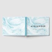 Blaue und weiße Imitate Marmor Modernes Hochzeitsf Gästebuch (Voll)