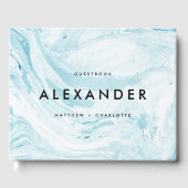 Blaue und weiße Imitate Marmor Modernes Hochzeitsf Gästebuch (Vorderseite)