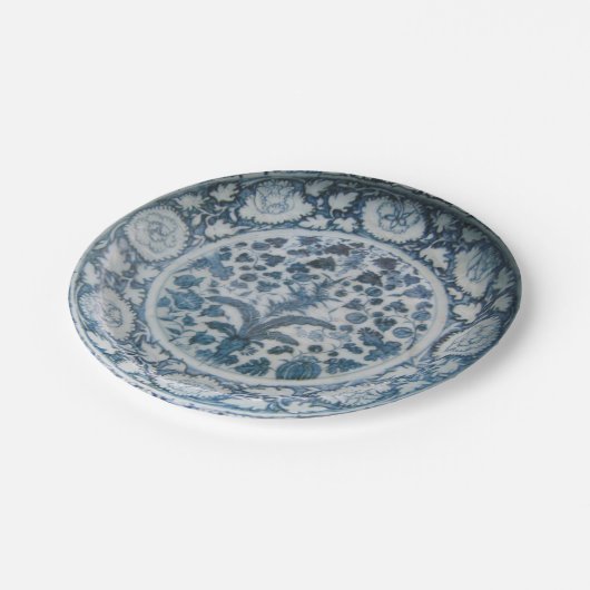 Blaue und weiße Imitatporzellan Chinese Ming Pappteller (Schrägansicht)