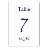 Blaue und weiße Initialen der Nautikanker Hochzeit Tischnummer (Rückseite)