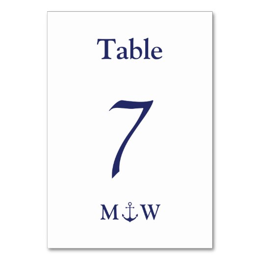 Blaue und weiße Initialen der Nautikanker Hochzeit Tischnummer (Vorderseite)