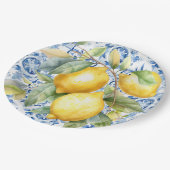 Blaue und weiße italienische Aquarellfliesen und Z Pappteller (Schrägansicht)