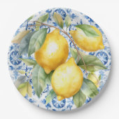 Blaue und weiße italienische Aquarellfliesen und Z Pappteller (Vorderseite)