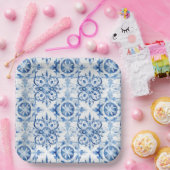 Blaue und weiße italienische Aquarellmuster Pappteller (Party)