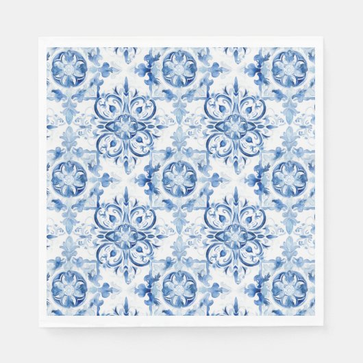 Blaue und weiße italienische Aquarellmuster Serviette (Vorderseite)