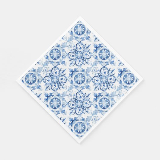 Blaue und weiße italienische Aquarellmuster Serviette (Ecke)