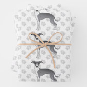 Blaue und weiße italienische Grauhunde Hunde mit P Geschenkpapier Set (Beispiel)