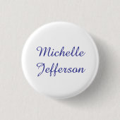 Blaue und weiße Kalligraphie Eleganter Chic Modern Button (Vorderseite)