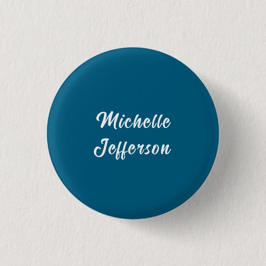 Blaue und weiße Kalligraphie Eleganter Chic Modern Button (Vorderseite)
